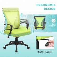 Furmax 1pc Office Chair Swivel Lumbar Support Desk Chair With Armrest , Computer Ergonomic Mesh Chair - Lime Green - View 3