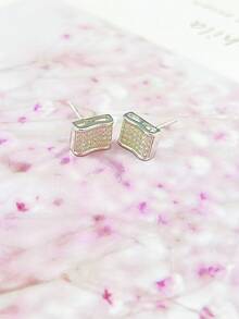 1pair Luxurious Style Inlaid Earrings - Silver - View 1