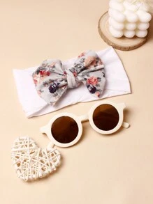 1入組尼龍織花寶寶髮飾+1入組適用於0-3歲的寶寶眼鏡 - 白色 - 查看 3