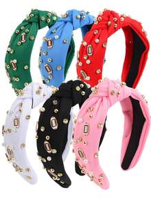 优雅时尚运动主题头带，带珍珠、水钻和结，黑色和粉色，适合女士和女士。适合足球妈妈、浓密的头发、情人节礼物、派对、郊游、送给女性朋友的礼物、新年礼物 - 彩色 - 查看 1