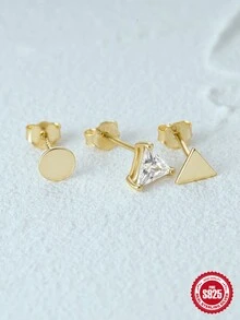 3入組2mm 3mm 4mm 925純銀女士耳環,經典四爪耳釘式歐美時尚蛋白石珠寶禮品 - 金色 - 查看 4