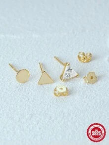 3入組2mm 3mm 4mm 925純銀女士耳環,經典四爪耳釘式歐美時尚蛋白石珠寶禮品 - 金色 - 查看 5