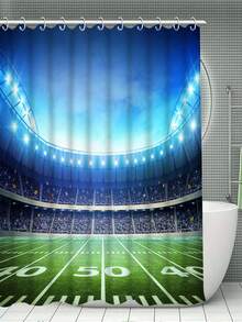 4pcs Creative Rugby Pattern Printed Bathroom Set, Including Shower Curtain, Bathroom Mat, Toilet Seat Cover, And Non-Slip U-Shaped Mat, Waterproof Shower Curtain, And 12 Hooks - Multicolor - View 3