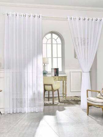 1 件飘逸简约白色薄纱窗帘，轻盈透气