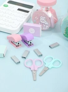 1 Set Of Stationery With 1 Stapler, 1 Hole Puncher, 1 Box Of Staples, 1 Pair Of Scissors, And 1 Tape Cutter, Random Color, Versatile And Suitable For Office And Students - Multicolor - View 1