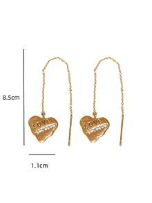 MESTILO 1 Par De Pendientes De Hilo De Carta De Letra Y Corazón Con Rhinestone Metálico De Moda, Adecuado Para Uso Diario De Mujeres - Dorado - Ver 3