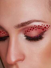 2 piezas Pegatinas de joyas faciales rojas autoadhesivas, pegatinas de diamantes de imitación para delineador de ojos, para el Día de San Valentín, pegatinas de diamantes de imitación para la cara - Rojo - Ver 2