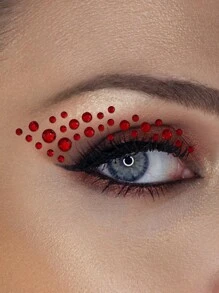 2 piezas Pegatinas de joyas faciales rojas autoadhesivas, pegatinas de diamantes de imitación para delineador de ojos, para el Día de San Valentín, pegatinas de diamantes de imitación para la cara - Rojo - Ver 7