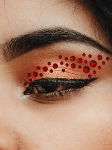 2 piezas Pegatinas de joyas faciales rojas autoadhesivas, pegatinas de diamantes de imitación para delineador de ojos, para el Día de San Valentín, pegatinas de diamantes de imitación para la cara - Rojo - Ver 8