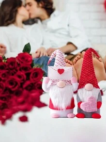 1pc Valentine'S Day Heart Shaped No-Face Plush Toy With Red Knitted Hat & Love Letter Envelope Design, Cute Bedroom/Bedside/Desktop Decoration (For Men/Women) - Multicolor - View 6