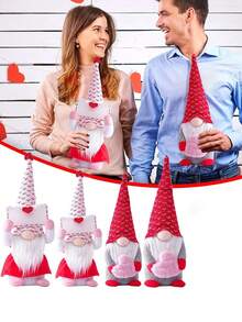 1pc Valentine'S Day Heart Shaped No-Face Plush Toy With Red Knitted Hat & Love Letter Envelope Design, Cute Bedroom/Bedside/Desktop Decoration (For Men/Women) - Multicolor - View 3