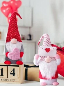 1pc Valentine'S Day Heart Shaped No-Face Plush Toy With Red Knitted Hat & Love Letter Envelope Design, Cute Bedroom/Bedside/Desktop Decoration (For Men/Women) - Multicolor - View 5