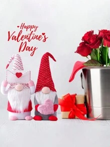 1pc Valentine'S Day Heart Shaped No-Face Plush Toy With Red Knitted Hat & Love Letter Envelope Design, Cute Bedroom/Bedside/Desktop Decoration (For Men/Women) - Multicolor - View 4