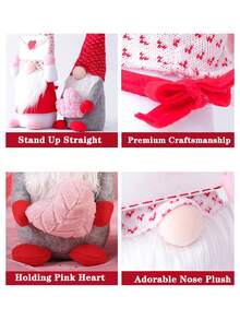 1pc Valentine'S Day Heart Shaped No-Face Plush Toy With Red Knitted Hat & Love Letter Envelope Design, Cute Bedroom/Bedside/Desktop Decoration (For Men/Women) - Multicolor - View 8