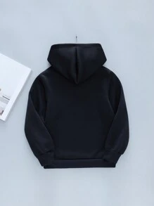 Young Girl Crown & Letter Printed Fleece Sweatshirt - Black - View 2