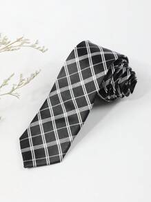 1條男士時尚黑色十字紋960針絲質領帶,適合商務和日常穿著 - 黑色 - 查看 2