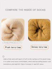 女士纯色加厚羊毛中筒袜，带保暖内衬，冬季 - 駝色 - 查看 8