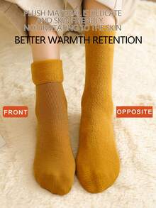 女士纯色加厚羊毛中筒袜，带保暖内衬，冬季 - 駝色 - 查看 6