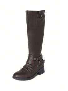 Women'S Camel Fur Lined Knee High Riding Boots Wide Calf - 鏽棕色 - 查看 4