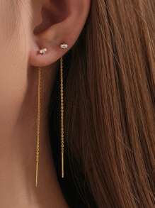 1對925純銀心形流蘇耳環,浪漫下垂式耳環,18k鍍金,絕佳的婚禮情人節精品珠寶 - 金色 - 查看 9