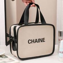 化妝包2023：大容量多功能旅行便攜高端護膚品口紅收納盒,防水pu材質組織者含多個隔層和可手提的可愛設計,非常適合桌面收納和大學生使用 - 卡其色-方形款 - 查看 7