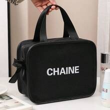 化妝包2023：大容量多功能旅行便攜高端護膚品口紅收納盒,防水pu材質組織者含多個隔層和可手提的可愛設計,非常適合桌面收納和大學生使用 - 卡其色-方形款 - 查看 10