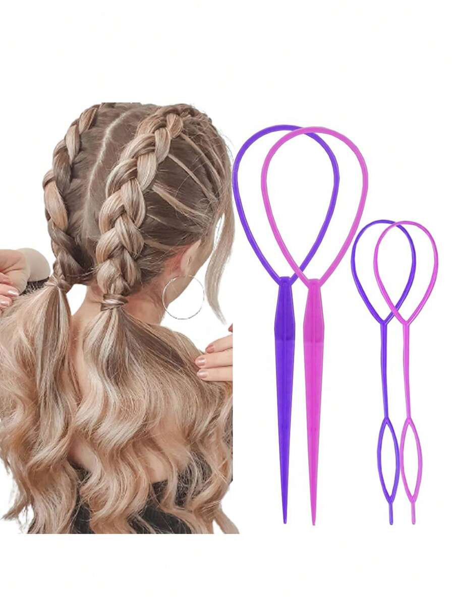 Children's Hair Styling Set - Hair Braiding Tool With Pulling Needle - Slouchy Hair Braiding Tool - Suitable For Creating All-Match Styles, Double-Layered Styles, Side Twist Styles, Ponytail Wrap Styles, Side Style Styles And Other Fashionable Hair Styles For Girls - Multicolor - View 1