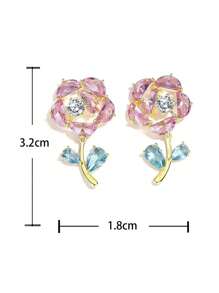 1對粉色水晶玫瑰吊墜耳環,誇張個性化設計,時尚華麗迷人,情人節女性送禮佳品,珠寶飾品 - 彩色 - 查看 8