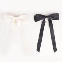 2 件女孩大号发饰，Bmobuo 缎面双层大号发饰蝴蝶结发夹 2 件女孩法式发饰发夹 - 白色 - 查看 4