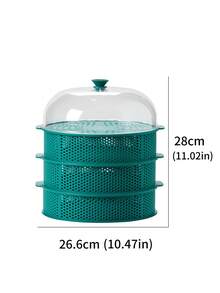 1入組3+1多功能可疊式有孔食品蓋,雙柄蔬菜籃適合放置餐具和水果 & 蔬菜清洗 - 綠色 - 查看 2