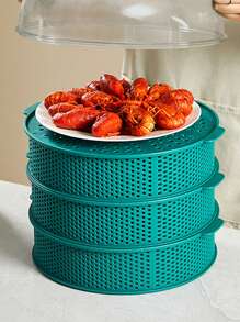 1入組3+1多功能可疊式有孔食品蓋,雙柄蔬菜籃適合放置餐具和水果 & 蔬菜清洗 - 綠色 - 查看 1