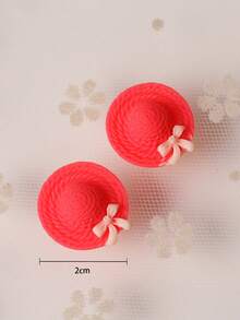 1 đôi Nơ Và Mũ lưỡi trai Hình dạng Hoa tai Đối với phụ nữ - Đỏ - Xem 5