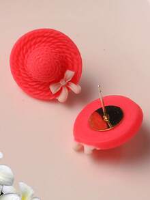 1 đôi Nơ Và Mũ lưỡi trai Hình dạng Hoa tai Đối với phụ nữ - Đỏ - Xem 4