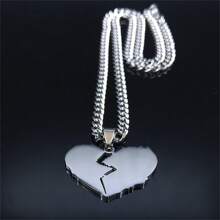 Punk Broken Heart Stainless Steel Necklace Pendant For Women Silver Color Chain Necklaces Jewelry - Black - View 5