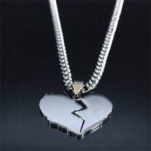 Punk Broken Heart Stainless Steel Necklace Pendant For Women Silver Color Chain Necklaces Jewelry - Black - View 6