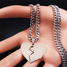 Punk Broken Heart Stainless Steel Necklace Pendant For Women Silver Color Chain Necklaces Jewelry - Black - View 4
