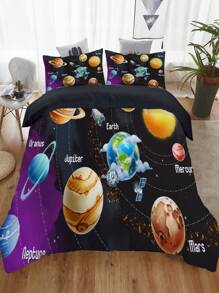 3 件組太空星球印花羽絨被套套裝,臥室裝飾太空探索床上用品套裝,（1 * 羽絨被套 + 2 * 枕套,無芯） - 彩色 - 查看 4