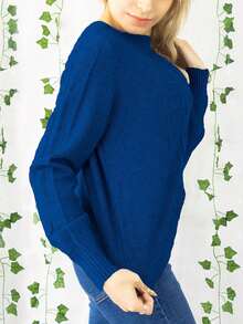 Sueter para dama, con trenzado de adelante - Azul - Ver 4