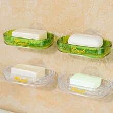 1pc Self Adhesive Double Layer Drain Soap Dish, Creative Design - Gray Brown - View 8