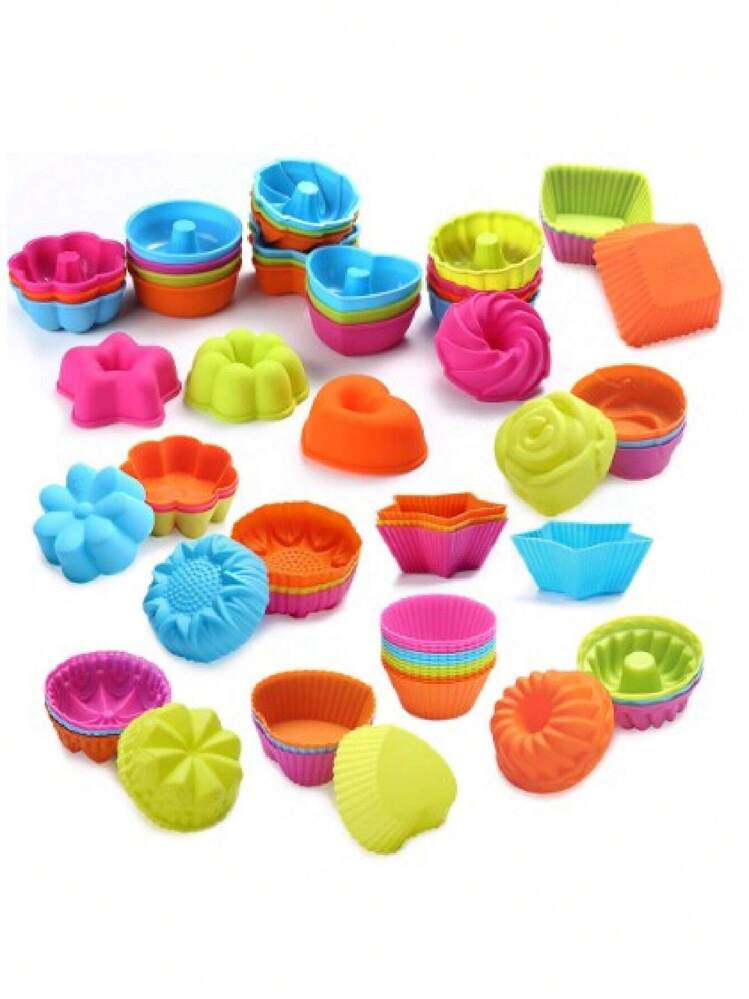 Formas Forminhas Silicone Cupcake Muffin Bolo Formatos Coloridas Kit 12 ou 6 - Multicolorido - Visão 1