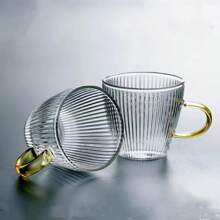 6pcs Striped Transparent Small Tea Cups, Suitable For Home Tea Tasting, Office, Espresso Cups - Clear - View 8