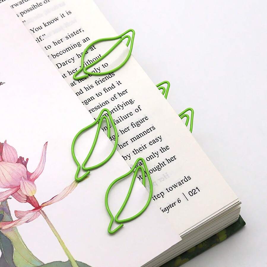 10 件裝金屬樹葉形回形針批發創意彩色回形針用於文具收納 - 綠色 - 查看 1