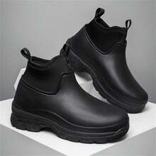 Men's Work Shoes For Chefs, Slip-Resistant, Waterproof, Soft, Comfortable, Oil-Resistant, Wear-Resistant, Increased Heel, Thick Sole, 4 Seasons - All Black - View 4