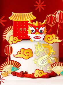 LaVenty Chinese Dragon Cake Topper Chinese Dragon Happy Chinese New Years Cake Topper For Party Favors Decorating - Champagne - View 6