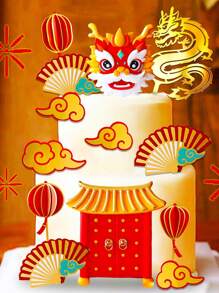 LaVenty Chinese Dragon Cake Topper Chinese Dragon Happy Chinese New Years Cake Topper For Party Favors Decorating - Champagne - View 4