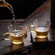 6pcs Striped Transparent Small Tea Cups, Suitable For Home Tea Tasting, Office, Espresso Cups - Clear - View 2