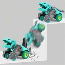 1pc Green Plastic Impact Deformation Dinosaur Toy Car, Creative 2-In-1 Inertia Racing Car Durable Model With 360° Rotation For Party Interactive Collection, Birthday Gift - Green - View 6