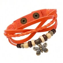 新款复古编织蝴蝶设计吊坠牛皮手链带，独特个性化学生珠宝 - 蝴蝶型 - 查看 5