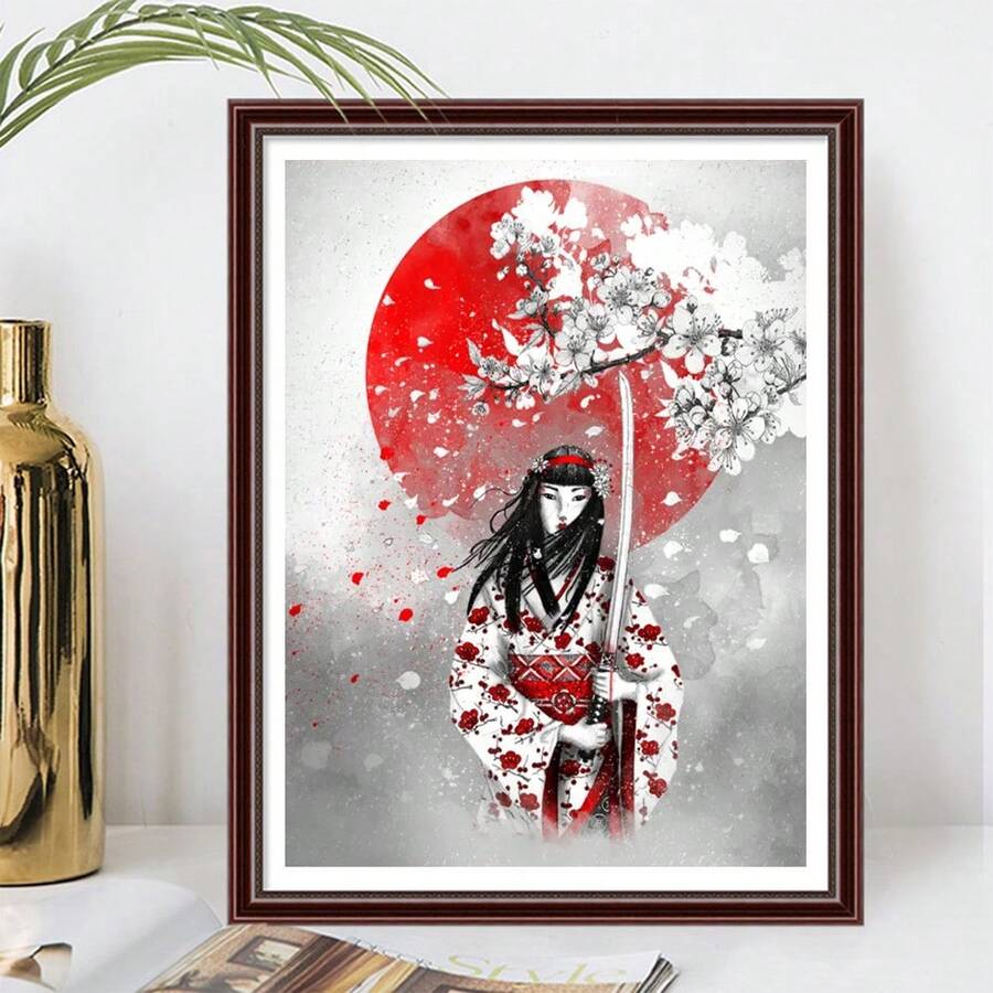 1入組全方位鑽石畫古風女子鑽石刺繡家居裝飾 - 杏色 - 查看 1