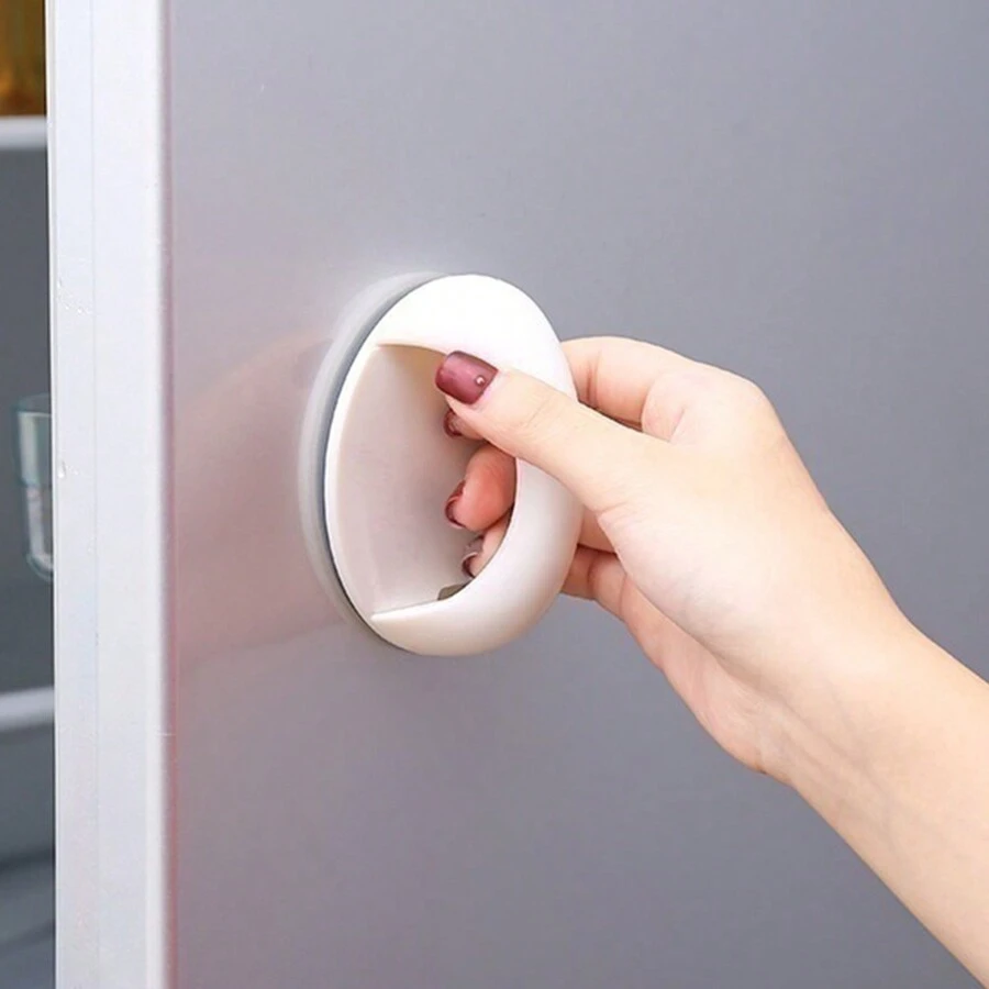1 Piece Of Minimalist Perforated Plastic Handle, Window, Door Handle, Wardrobe, Cabinet, Drawer, Adhesive Handle - White - View 1